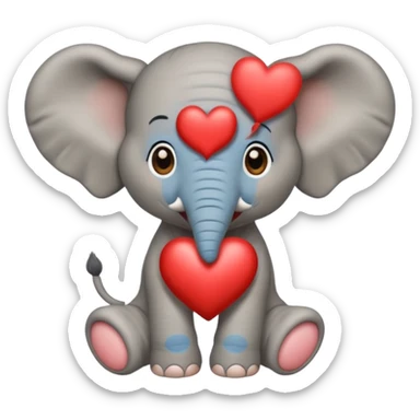 Elephant calf with small heart symbol on head, circus cloth sticker