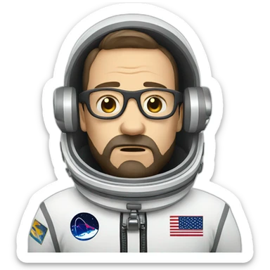 Crying ugly caucasian astronaut with black beard and white glasses sticker