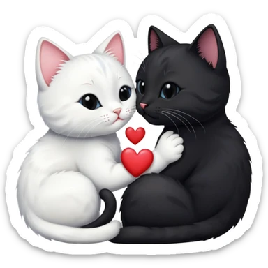 Big black cat is kissing a small white cat with hearts above sticker