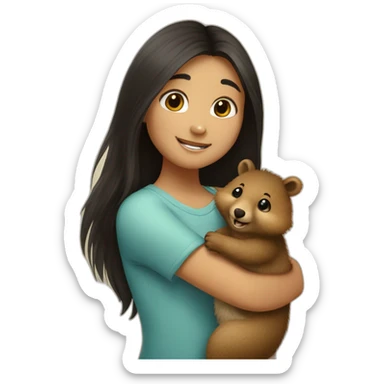happy-girl-who-is-black-long-hair-and-hugging-happy-quokka sticker