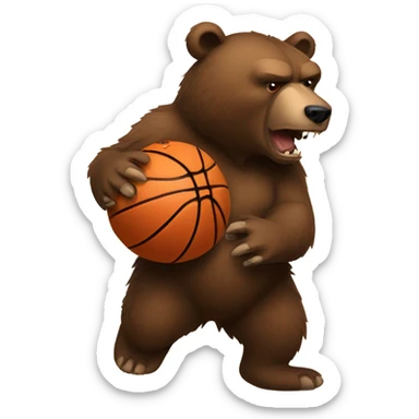 Angry Brown Bear dribbling basketball sticker
