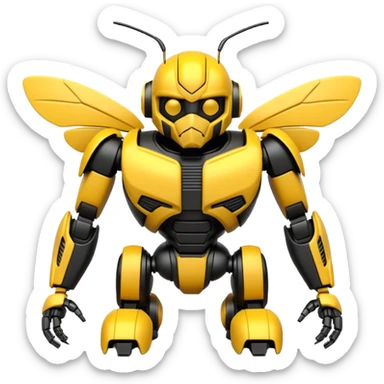Clean 3D printable robotic bumblebee character, Bumblebee Transformers inspired design sticker