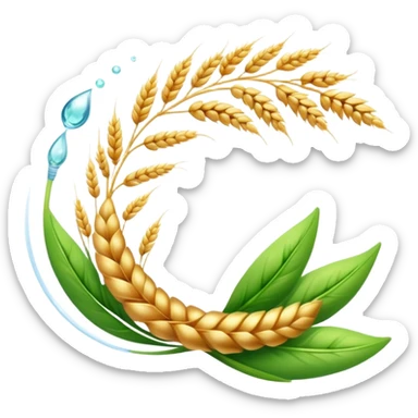 Golden wheat ear floating next to green leaves, surrounding an ethereal digestive system in a spiral form. Small cleansing sparkles flow like a river of light, clearing paths and creating internal lightness. The scene shows fiber's cleansing effect on the digestive tract. sticker