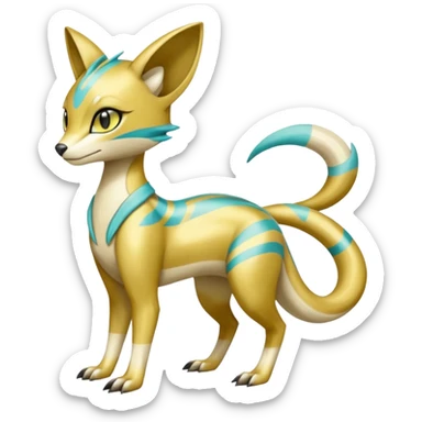 Colorful Golden-gradients Shiny smooth glossy soft elegant Meloetta-Sergal-Genet-Pokémon-Digimon-Fakémon-fusion-hybrid-creature with Cyan stripes  sticker
