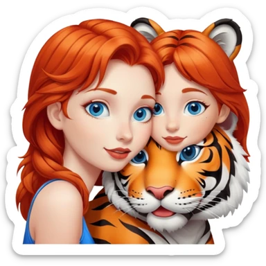 blue eyed redhead girl kisses happy tiger sticker