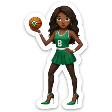 Bald white man with blue eyes, an orange beard, a Jason Tatum jersey, jeans and green/white Nike sneakers. 

48-year-old dark skin black woman with brown eyes, long dark brown hair dressed in sexy Boston celtics outfit & wearing stilettos. sticker