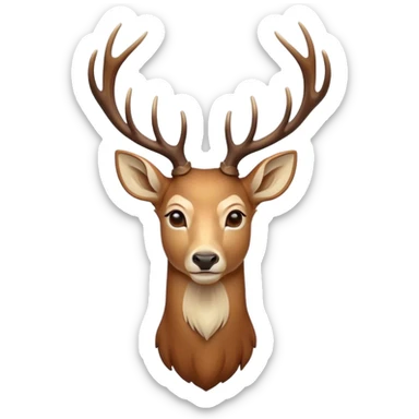 Cinematic Noble Deer Portrait Emoji, Poised and regal, with a graceful, slender build and a dappled coat of warm browns and creams, elegant antlers crowning its head, deep-set soulful gentle eyes, Simplified yet sharp and sophisticated features, highly detailed, glowing with a soft, dignified glow, high shine, intelligent and serene, stylized with an air of forest majesty, focused and attentive, soft glowing outline, capturing the essence of a watchful woodland guardian, so majestic it feels as though it could gracefully leap out of the screen with effortless authority! sticker