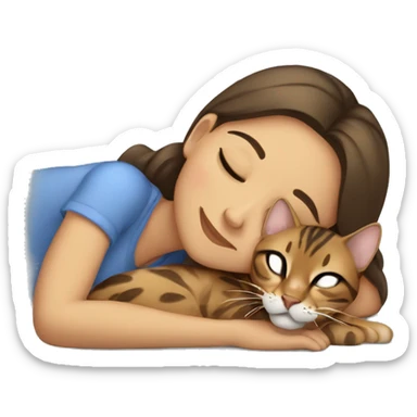 LIGHT skin brunette girl sleeping with bengal cat sticker