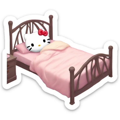Hello Kitty is sleeping in bed but she is scared  sticker