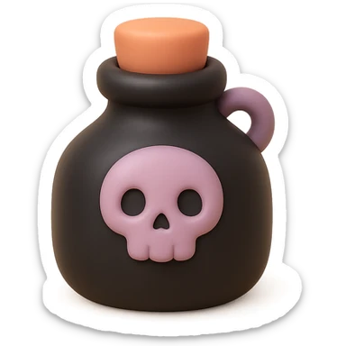 black goth potion bottle with a skull motif, soft and cute gothic look, mochi style sticker