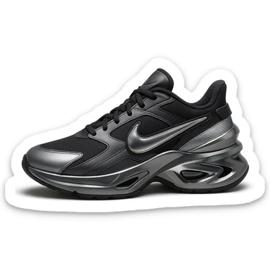 Nike sneaker, futuristic design, metallic accents, unique silhouette, minimal background sticker