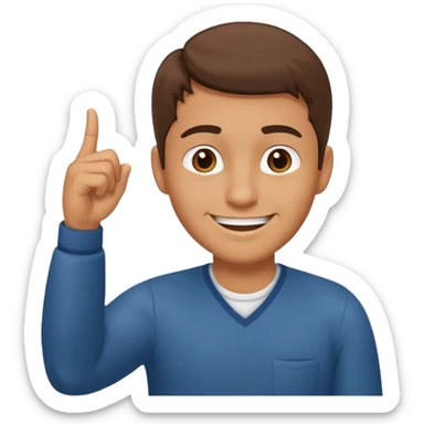 man pointing with index finger on his hand towards forehead and smiling sticker