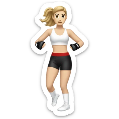 Brunette white Woman kickboxing with a cast on her leg sticker