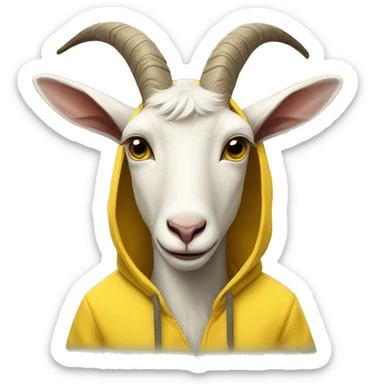 anthro white goat wearing a yellow hoodie sticker