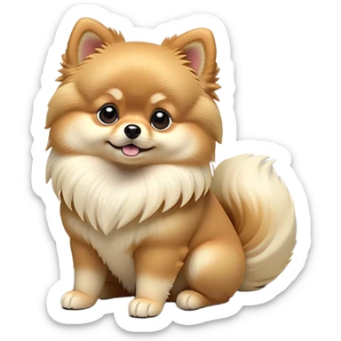 cinematic-[pomeranian]-realistic-full-body-sitting-emoji,-tail-resting-loosely-beside-its-paws,-head-tilted-dramatically, -fluffy-[cream]-fur,-simplified-yet-realistic-focused-features,-highly-detailed,-glowing-with-an-almost-sarcastic-glow sticker