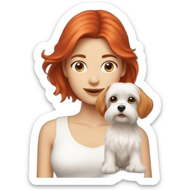 Red-haired girl with Maltese dog sticker