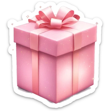 Pastel Pink Gift Box "A pastel pink gift box with a glowing ribbon, glittery wrapping paper, and magical sparkles floating in the air around it." sticker