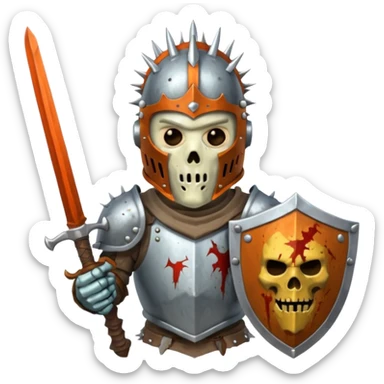 zombie Knight with silver spiky helmet holding sword and shield sticker