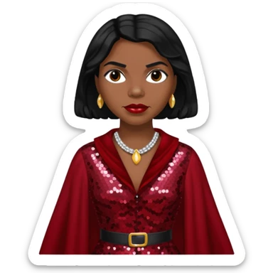 Marian Anderson with black hair, dark red sequin outfit sticker
