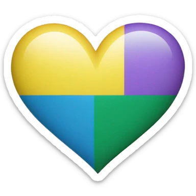 Blue, green, white, Purple, Yellow coloured (in equal proportion) heart in one sticker
