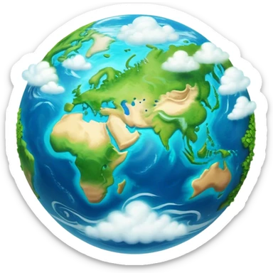 Cinematic Realistic Earth Emoji, depicted with vibrant blue oceans, clouds, and lush green continents rendered in exquisite detail, high shine, and a soft radiant glow that captures the dynamic, life-sustaining beauty of our home planet. sticker