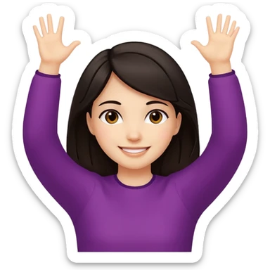 Girl with dark hair holding arms up like ‘oh well’ or ‘I don’t know’ while smiling  sticker