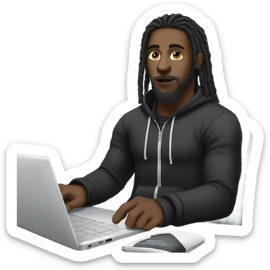 Black-guy-with-dreads-wearing-black-trackstuit-sitting-down-on-chair facing-foward-focused-on-laptop-computer- sticker