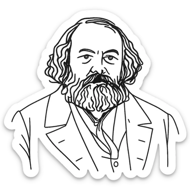 Hand-drawn black outline portrait of Mikhail Bakunin with expressive lines, no fill, transparent background, focusing on facial features and beard. sticker