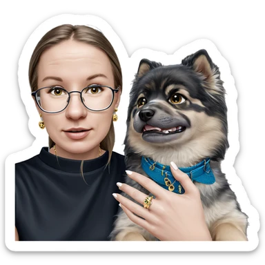 girl with dog and jewelry sticker