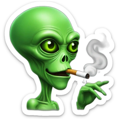 green alien smoking sticker