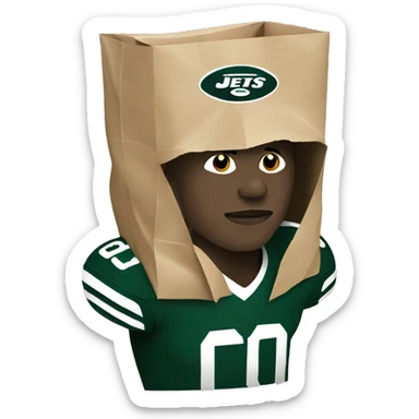 Jets football player with paper bag over head  sticker