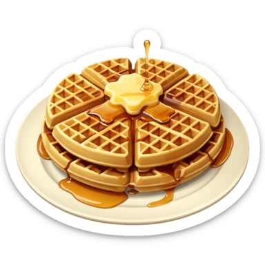 create a waffle on a plate with butter and maple syrup emoji sticker