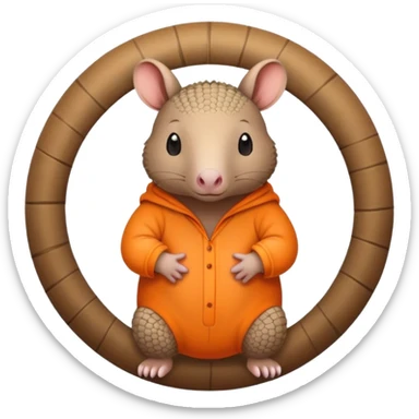 armadillo wearing orange pajamas inside a circle sticker