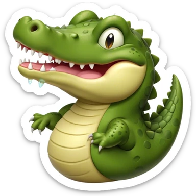 Cinematic Realistic Cute Yawning Crocodile Portrait Emoji, Head tilted slightly with a dramatic, wide-open yawn, showcasing a soft, textured olive-green hide with gently drooping jaws and half-closed, drowsy eyes rendered in exquisite natural detail, high shine, relaxed yet expressive, styled with a dash of primal charm, soft glowing outline, capturing the essence of a sleepy yet affectionate crocodile that appears ready to stretch out and drift into a deep, ancient slumber! sticker