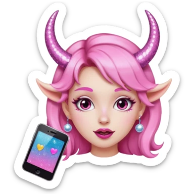 glitter pink girl naughty selfie glitter pink horns sticker