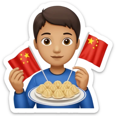 person holding chinese flag and eating dumplings sticker