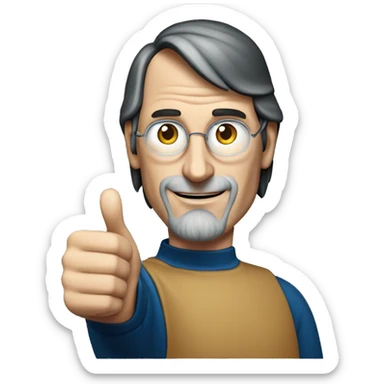 Steve Jobs, wearing a dark blue t-shirt, with his hand raised giving a thumbs up, Steve Jobs with rich details sticker