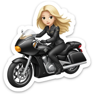 Blonde long haired elegant woman on a black racing motorcycle  sticker