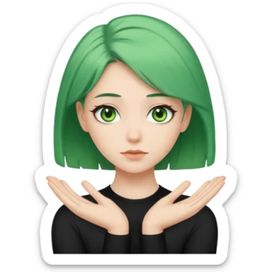 woman with green eyes and green hair putting her pis on her shoulders (pose) sticker