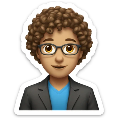 young teacher with brown curly hair and blue eyes sticker