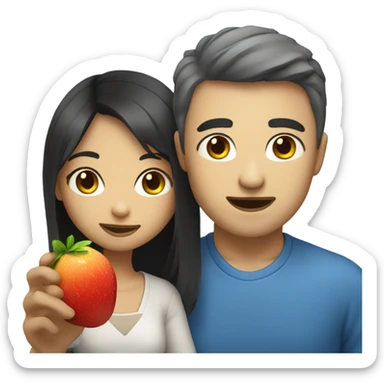 Asian girl giving fruits to white man with blue eyes sticker