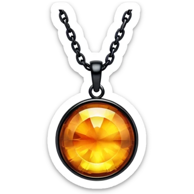 extreme close up of a round cut holographic amber charm with black findings and black chain sticker