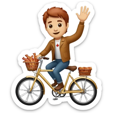 Bacon riding a bike waving sticker