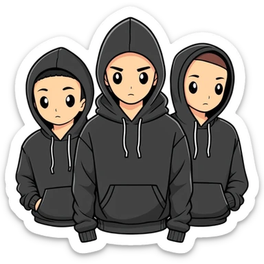 Gang wearing all black with black hoodies sticker