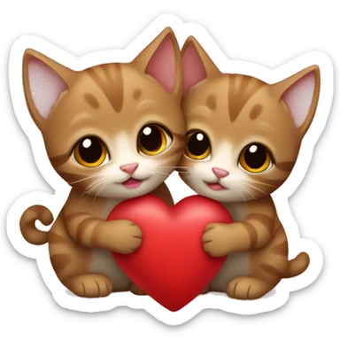 Two small brown  kittens holding a heart sticker