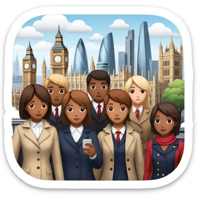 An icon representing a visual novel, inspired by games like 'One Day in London.' The design features a detailed cityscape with characters in dynamic poses, as if caught in a pivotal story moment. Speech bubbles and narrative text appear. Transparent background sticker