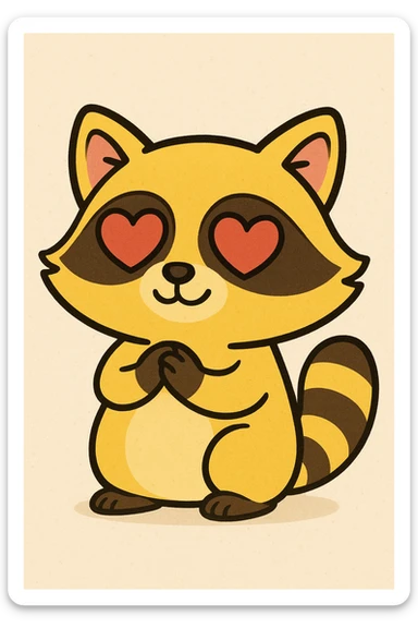 A yellow raccoon with heart-shaped eyes sticker