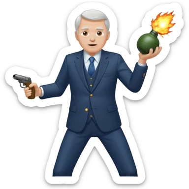 old white man in a suit throwing a grenade sticker