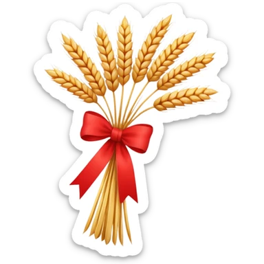 Emoji of a bundle of wheat tied with a ribbon, flat style, simple, white background sticker