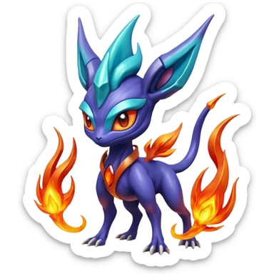 Futuristic volcanic elemental badass cool tough evil Suicune-Bayleaf-Celebi-Pokémon-Fakémon-hybrid-creature sticker